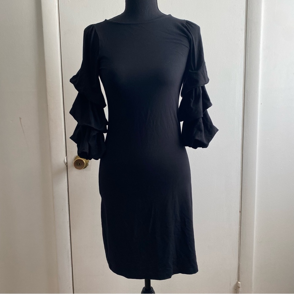 Lilly Pulitzer Extra Small Plain Black Ruffled Half Sleeves Dress